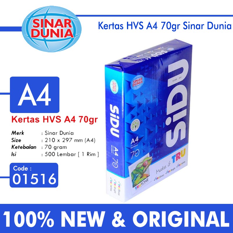 Kertas Fotokopi A4 Sinar Dunia (SIDU) 70gsm – Putih Cerah, Hasil Cetak Tajam!